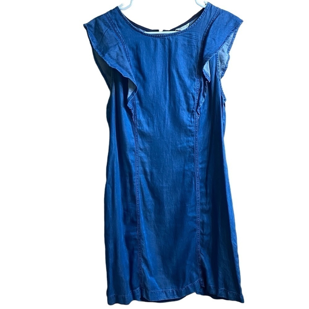 Cato Blue Chambray Ruffle Sheath MIDI Dress Size Large